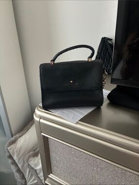 kate spade Black Leather Top-Handle Satchel with Chain Accent